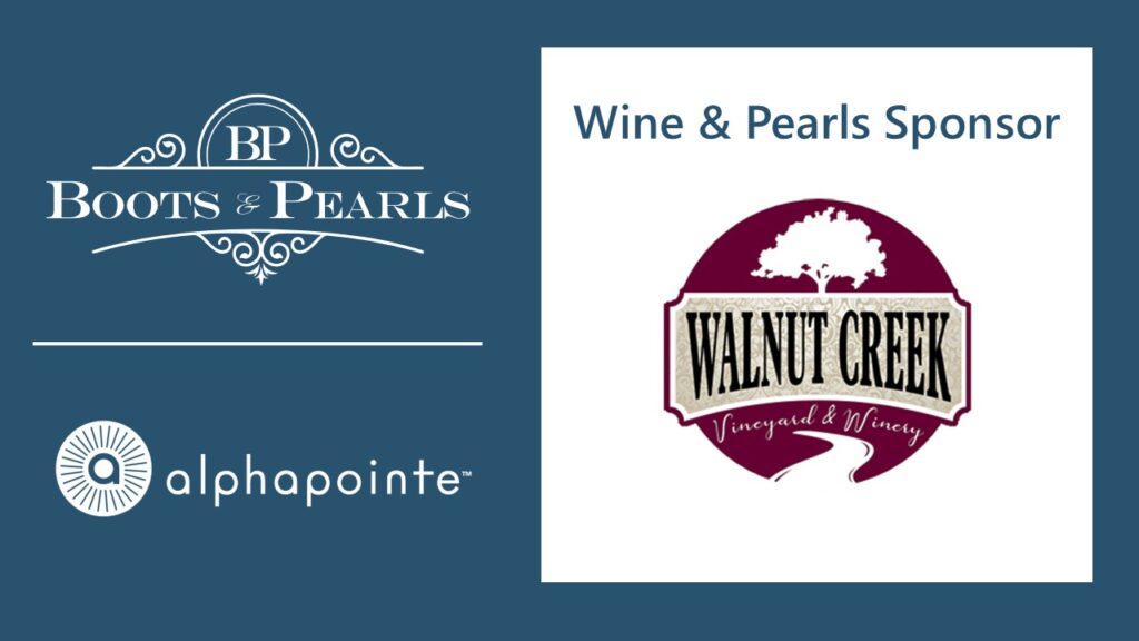 Sponsor slide: Walnut Creek Vineyard and Winery, Wine & Pearls sponsor