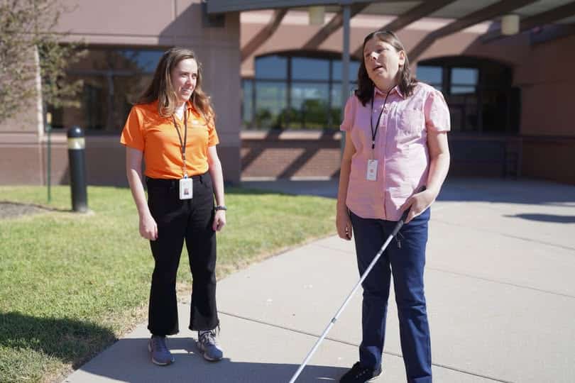 Sara is working with Alyssa on some O&M skills.