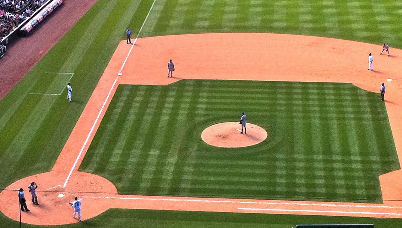 Aerial view of a baseball diamond.