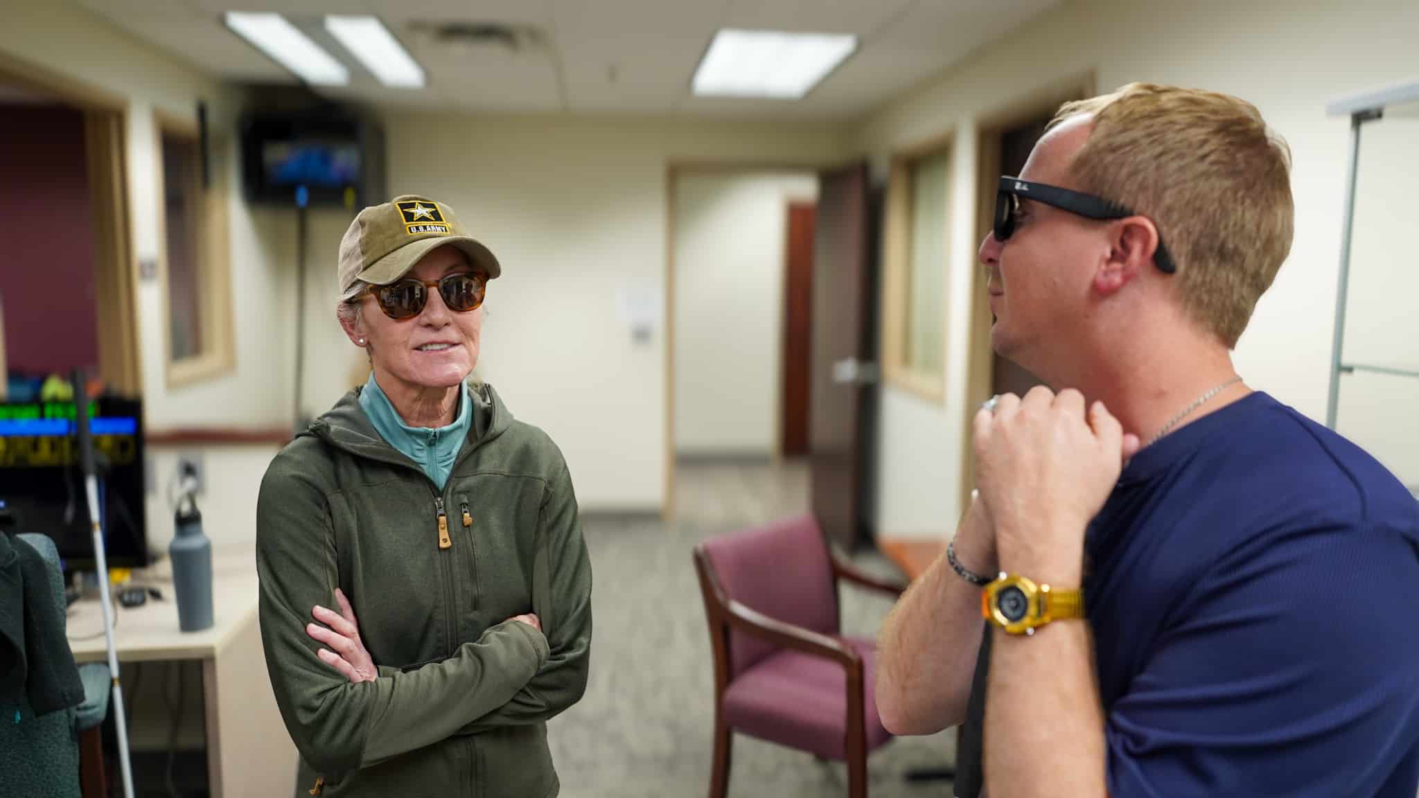 Tracie is in our adaptive technology lab talking to Cameron.