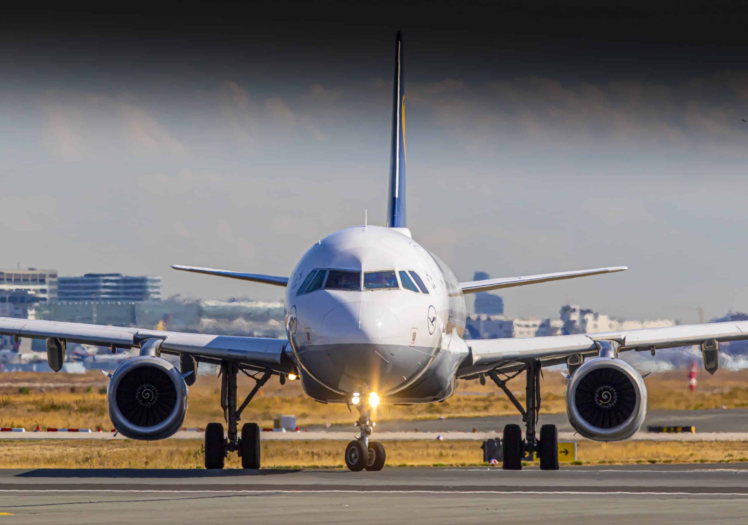 An airline is moving down the runway